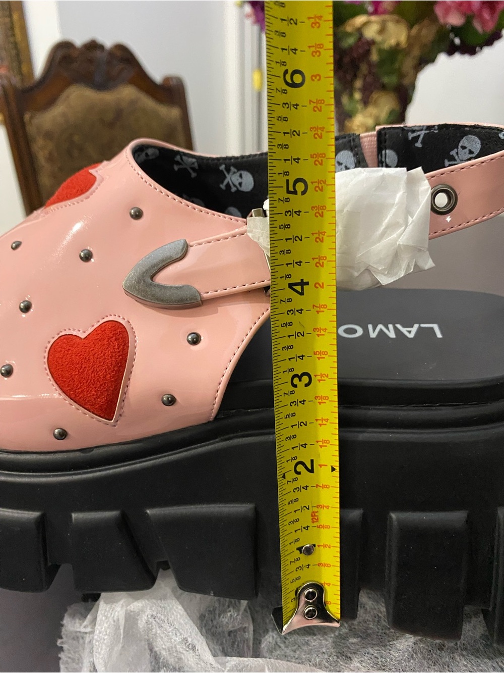 LaModa Pink Chunky Platform Sandals with Red Heart Accents - Picture 12 of 16